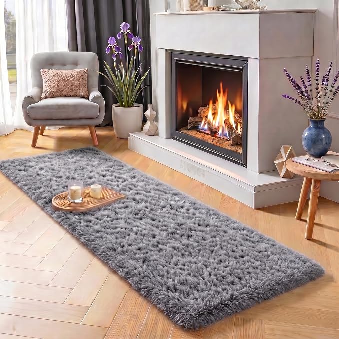 PAGISOFE Super Soft Runner Rugs for Hallway 2x6 Ft,Grey Fluffy Rug Home Decor Aesthetic, Fuzzy Plush Long Bedside Rugs for Room Decor Indoor Fluffy Shaggy Furry Throw Rug for Teen Dorm Nursery