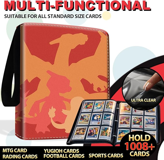 1008 Card Binder 9 Pocket, 3-Ring Trading Card Binder with 56 Page Removable Sleeves, High Storage Waterproof Trading Card Holder Collection Card Album Organizer Case for TCG Cards-3 Fire Dragon