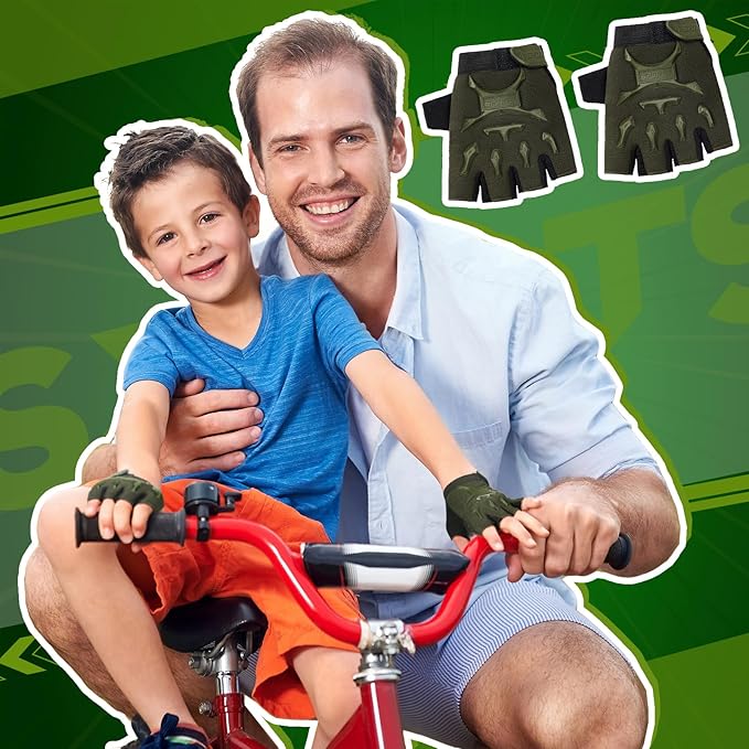 Boao 3 Pairs Kids Half Finger Bike Gloves Non-Slip Breathable Adjustable Birthday Gift for Boys Girls for Bike Workout