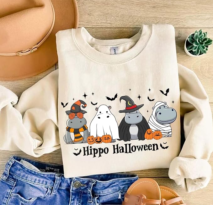 YOUNG GREEN Halloween Party Crewneck Sweatshirt Cute Ghost Sweatshirt Gift For Womens Spooky Season Shirt