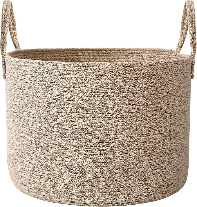 JMvicyroam 115L Extra Large Machine Washable Cotton Rope Blanket Basket | Collapsible Laundry Hamper, Reinforced Handles, For Blankets, Pillows, Toys and Clothes, Living Room and Bedroom, Oatmeal
