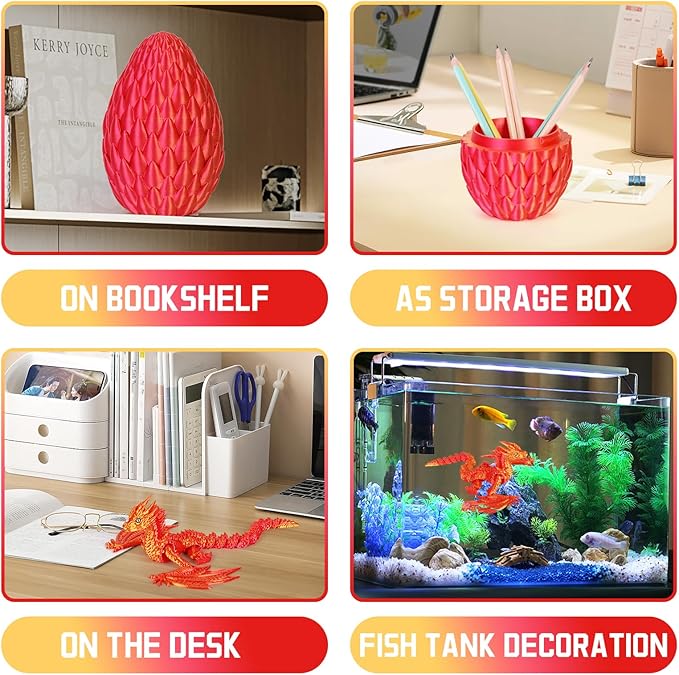 3D Printed Dragon,Flying Mystery Easter Egg Articulated Dragon,3D Printed Crystal Dragon with Wings,3D Dragon Eggs with Dragon Inside,Adults Fidget Toys for Autism ADHD (Red Gold Pro)