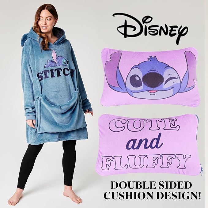 Disney Stitch Blanket Hoodie - Adults 2 in 1 Oversized Fleece Hoodie Baby Yoda Minnie Mouse - Stitch Gifts