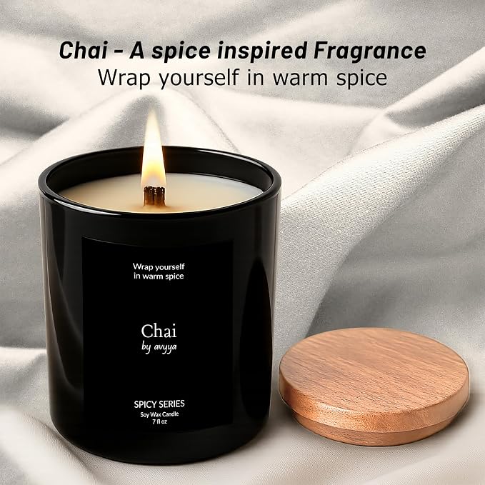 Spicy Series Soy Candle | 100% Natural Soy Wax, Essential Oil Aromatherapy | Eco-Friendly Wooden Wick and Reusable Jar | Carbon-Free | Handmade Gift Candle (Chai)