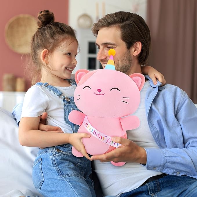 Achwishap Cat Stuffed Animal,Birthday Girls Cat Plush,14” Cats Plush Toys,Cute Plushies Birthday Gifts for Girls,Kawaii Kitten Plushie Huggging Pillow,Cuddly Animal Body Pillow for Kids Adults,Pink