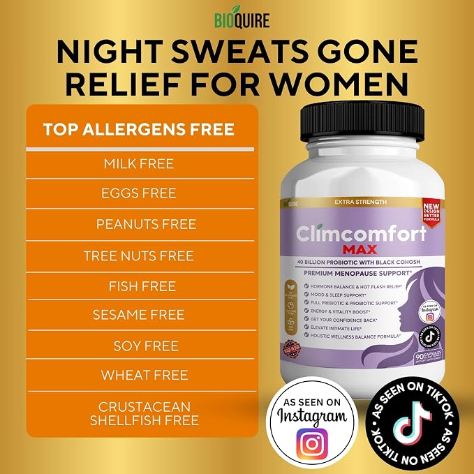 Climcomfort Max Menopause Support, 40 Billion Probiotic with Black Cohosh, 90 Capsules, Hormone Balance and Hot Flash Relief (3)