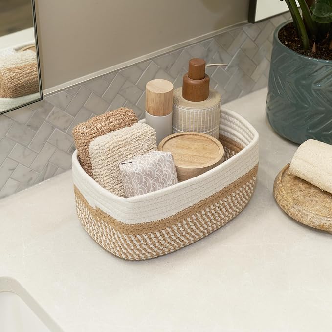 Beautiful Storage Basket Set of 3 - Sturdy Rope Baskets for Shelves | Perfect for Organizing Your Home - Quality Storage Bins Easily Fit with Any Nursery or Bedroom Decor
