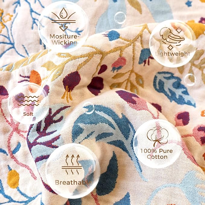 LUTBM Boho Throw Blanket for Couch 50"x60", Cotton Decorative Bed Throws | Reversible Floral Leaves Jacquard, All-Season Lightweight Soft Blanket, For Chair Sofa Bedroom Living Room Decor, Accent Gift