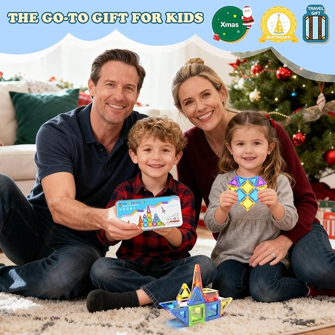 Magnetic Tiles Travel Toys for Kids Toddlers, MINI Magnetic Building Blocks Set with Iron Case, Portable Creativity Magnet Blocks & Game, Christmas Birthday Gifts for 3+ Years Girls Boys, 42PCS