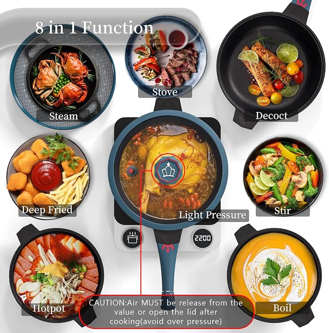 TIBORANG 11 Inch Nonstick Frying Pan with Lid,8-in-1 Multipurpose Cookware | 5 Qt Deep Sauté Pan Skillet with Steamer, PFOA-Free, Dishwasher & Oven Safe, Induction Compatible, Stay-Cool Handle,Dark Teal