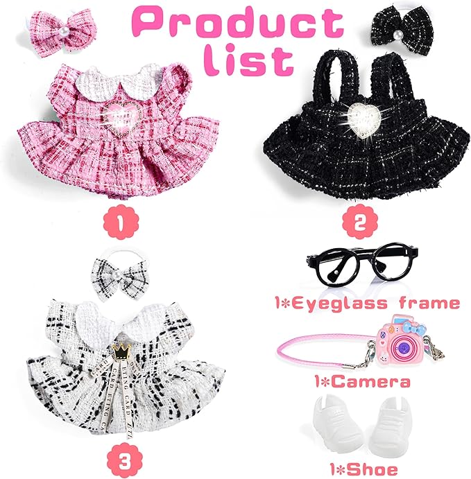 iBayda Chic Style 3 Sets 17cm Doll Clothes & Accessories Set Include: 3 Dresses, 3 Hairpin, 1 Shoes, 1 Glasses, 1 Bag (Doll Not Included)