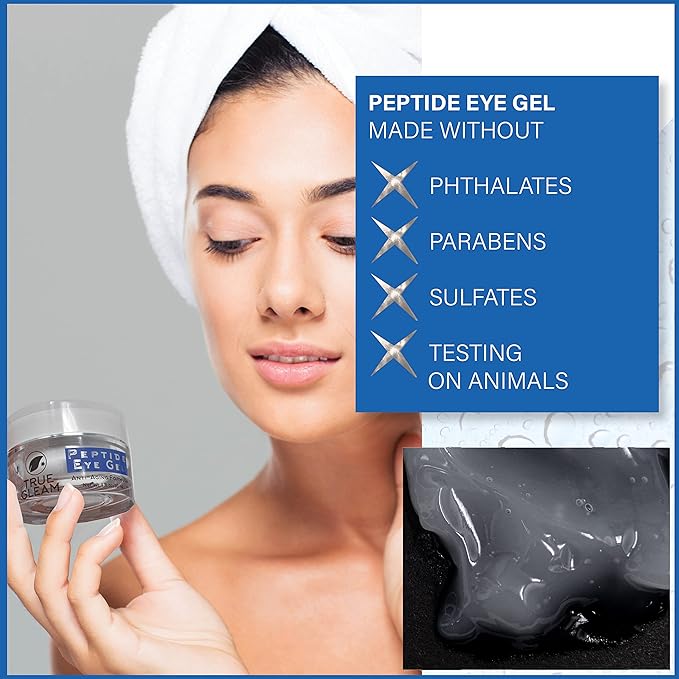 TRUEGLEAM Peptide Anti-Aging Under Eye Collagen Gel for Wrinkles, Bags, Puffiness, and Dark Spots Skin Care Treatment with Aloe Vera, Hyaluronic Acid, Vitamin E, and Peptides.