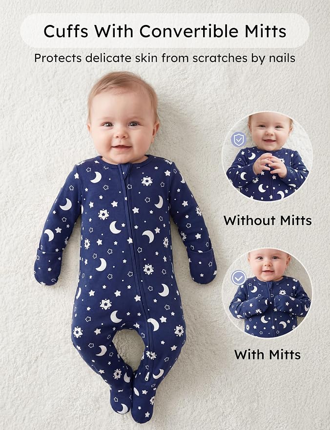 Yoofoss Baby Pajamas 100% Organic Cotton Baby Sleepers for Newborn 0-3 3-6 6-9 Months Boys Girl Clothes 3pcs Footed PJs