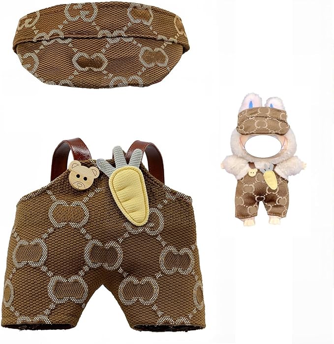 Clothes for LABUBU 17cm Doll (NO Doll),Outfit for LABUBU,Hat & Overalls Set for LABUBU Dress Up,Accessories for LABUBU