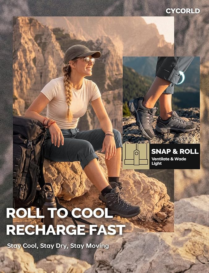 Cycorld Women's-Hiking-Pants-Convertible Quick-Dry-Stretch-Lightweight Zip-Off Outdoor Pants with 5 Deep Pockets