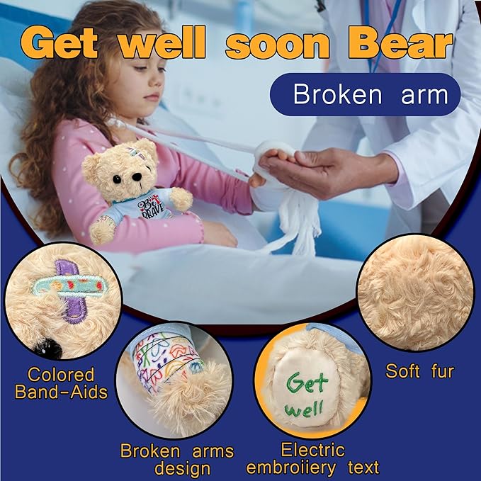 2-Pack Get Well Soon Bears - Broken Arm & Leg Plush Stuffed Animals in Hospital Gowns | Recovery Gift Set for Kids, Toddlers, Boys & Girls | Super Soft Plush with Safety Certified Get Well Gifts