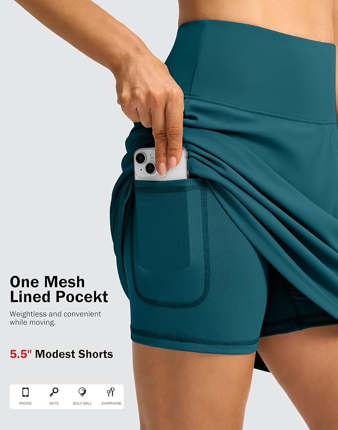 18" Skorts for Women 3 Pockets High Waist Long Athletic Tennis Skirt Golf Skort for Casual Summer Travel