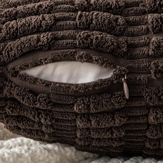 MIULEE Corduroy Decorative Throw Pillow Covers 18x18 Dark Brown Pack of 2 | Soft Boho Striped Pillow Covers Modern Farmhouse Fall Home Decor For Sofa Living Room Couch Bed