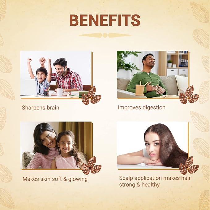 OxyLife Almond Oil for Hair Loss & Skin Care, Edible (100 ml / 3.38 fl oz)
