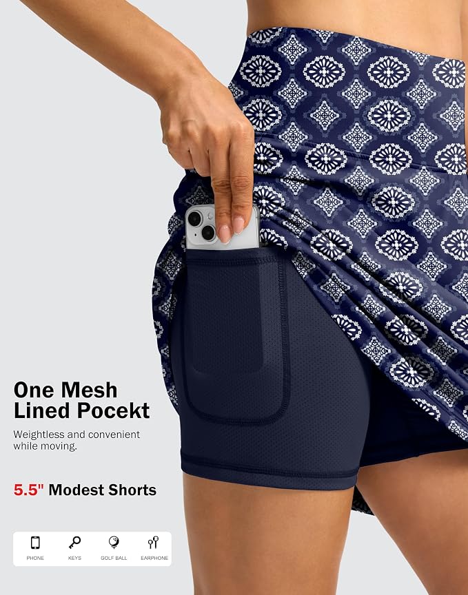 18" Skorts for Women 3 Pockets High Waist Long Athletic Tennis Skirt Golf Skort for Casual Summer Travel