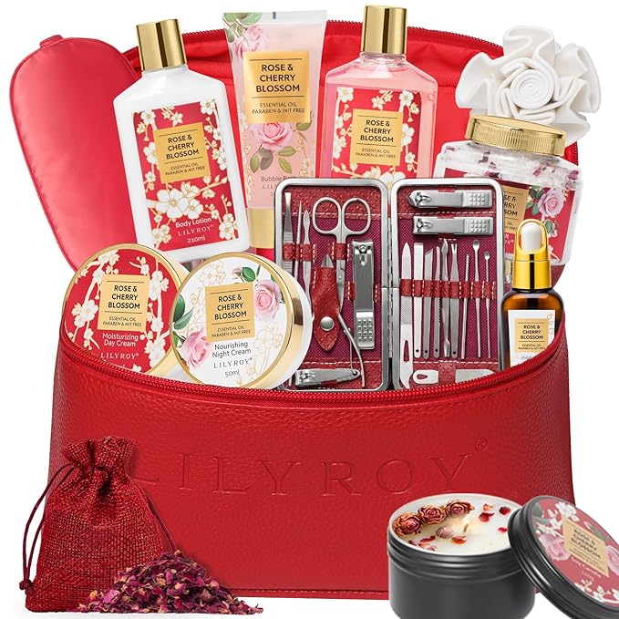 Mothers Day Gifts for Mom, Gifts for Women, Spa Gift Set for Women - Rose Bath and Body Gift Set Beauty Care Spa Kit with Shower Gel | Bath Kit, Valentines Day, Birthday, Christmas Gift for Mom