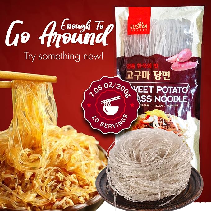 Fusion Select 2 Packs Sweet Potato Glass Noodles - Zero-Fat, Low-Calorie, No-Sodium Diet-Friendly, Gluten-Free, Vegan, Stir-Fry, Dumplings, Hot Pot - For Chinese, Korean Recipes - 7.05oz