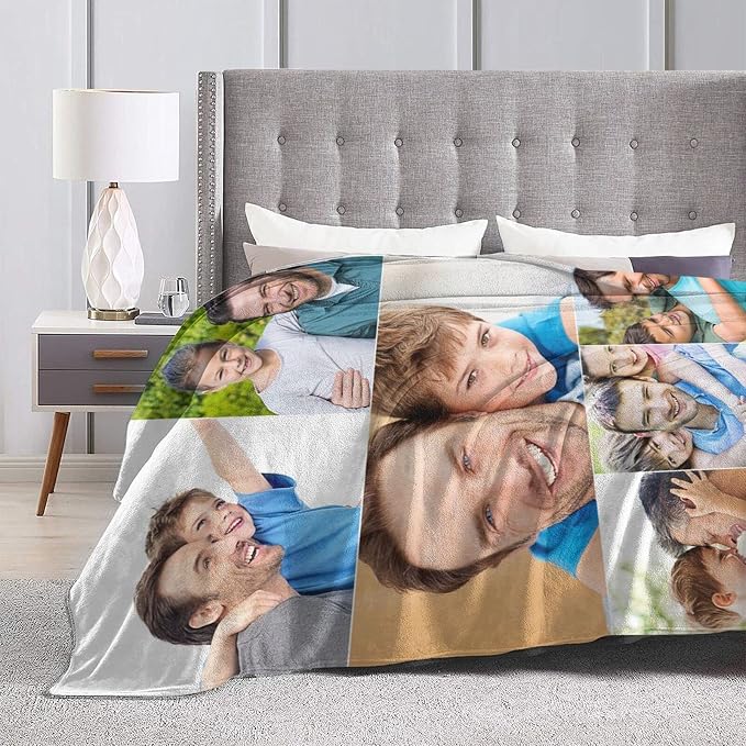 QETXVI Custom Blanket with Photos Text Customized Blanket Personalized Flannel Throw Blankets for Adult Kid Birthday Christmas Halloween Fathers Mothers Valentines Gift - 40"x 50"