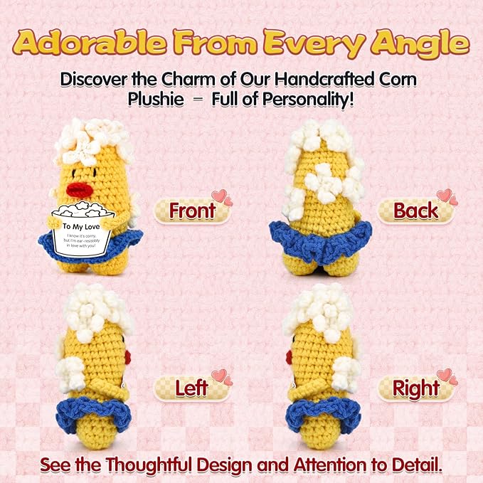 to My Love Handmade Crochet Corn Plushie Gift - Unique Soft Stuffed Toy for Him Her, Couples Anniversary Birthday Valentine's Day Present, Cute Desk Decor Keepsake