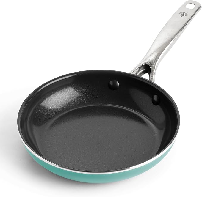 Blue Diamond 8" Diamond Infused Ceramic Nonstick Frying Pan, Turquoise | PFAS-Free Ceramic Nonstick Skillet, Dishwasher & Oven Safe, Stay Cool Handle, Durable Metal Utensil Safe, Egg & Omelet Pan