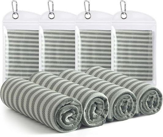 RDEKISS 4 Pack Cooling Towels for Hot Weather (40"x12"), Ice Cool Neck Towel, Soft Breathable Microfiber for Gym, Sport, Running, Yoga, Workout - Gray