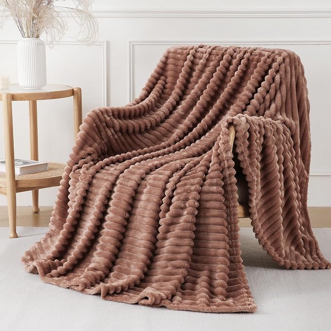 Chocolate Throw Blanket for Couch Sofa 108x90 inches Striped Design | Fleece Blankets Room Home Decor Lightweight Plush Soft Cozy Gifts for Women Mom