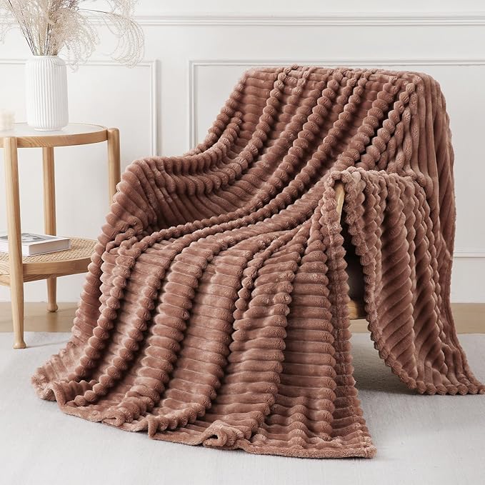 Chocolate Throw Blanket for Couch Sofa 50x70 inches Striped Design | Fleece Blankets Room Home Decor Lightweight Plush Soft Cozy Gifts for Women Mom