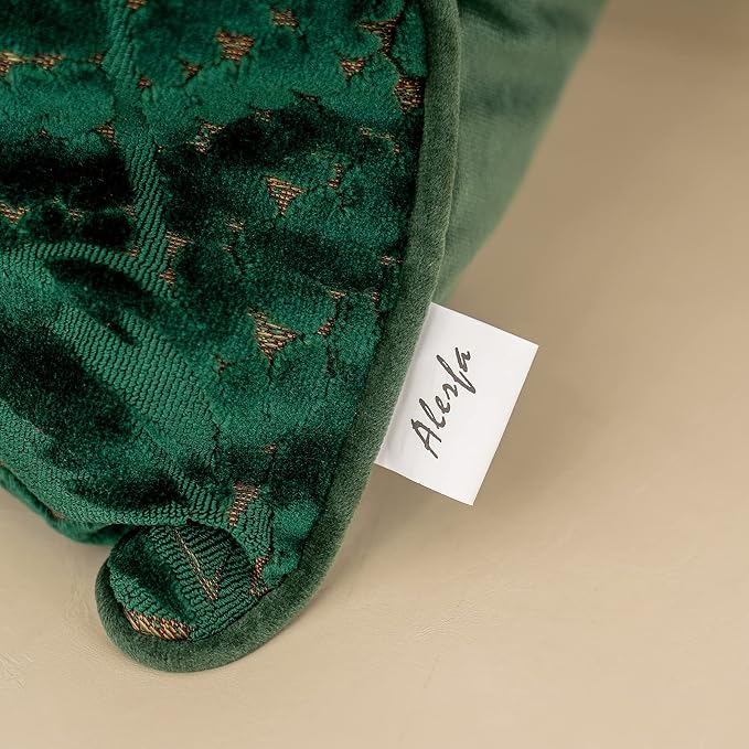 Alerfa 18 x 18 Inch Green Teal Square Maple Leaf Pillow Embroidery Cut Velvet Cushion Case Luxury Modern Lumbar Throw Pillow Cover Decorative Pillow for Couch Sofa Living Room Bedroom Car