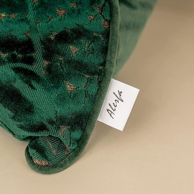 Alerfa 20 x 20 Inch Green Teal Square Maple Leaf Pillow Embroidery Cut Velvet Cushion Case Luxury Modern Lumbar Throw Pillow Cover Decorative Pillow for Couch Sofa Living Room Bedroom Car