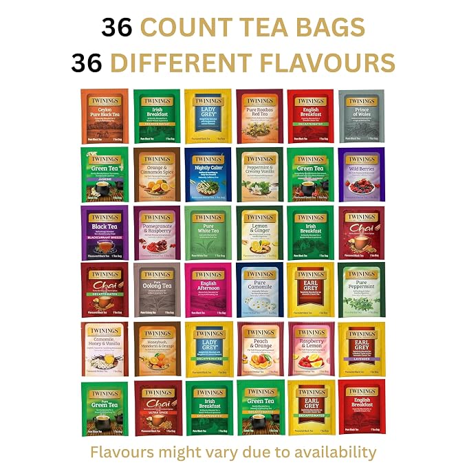 Twinings Tea Bags Sampler Assortment Variety Pack (36 Count) 36 Different Flavours for Tea Lovers: Her, Him, Women, Men, Couples, Family, Friends, Coworkers