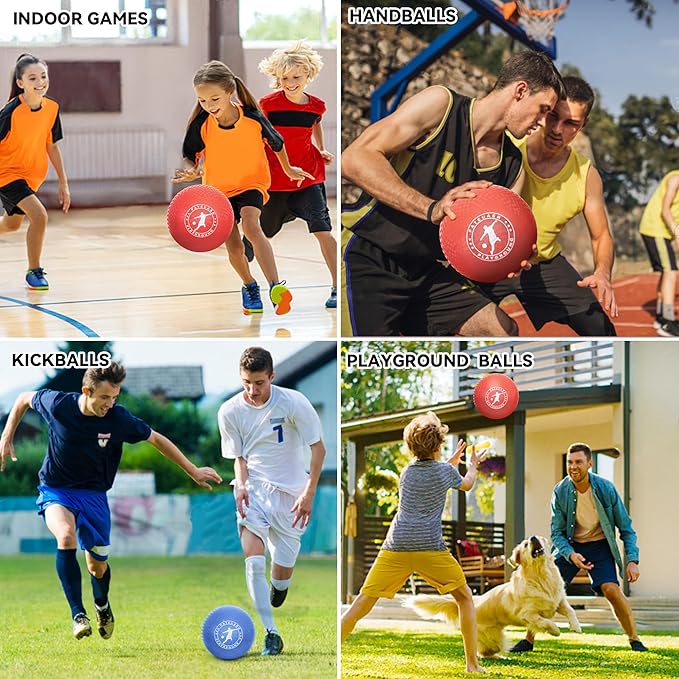 10 Inch Kickball Set, Playground Ball with Carrying Bag, Dodge Balls for Kids and Adults, Bouncing Sport Handball and Toy Ball, Outdoor Rubber Balls Official Camps and Schools Play Ball