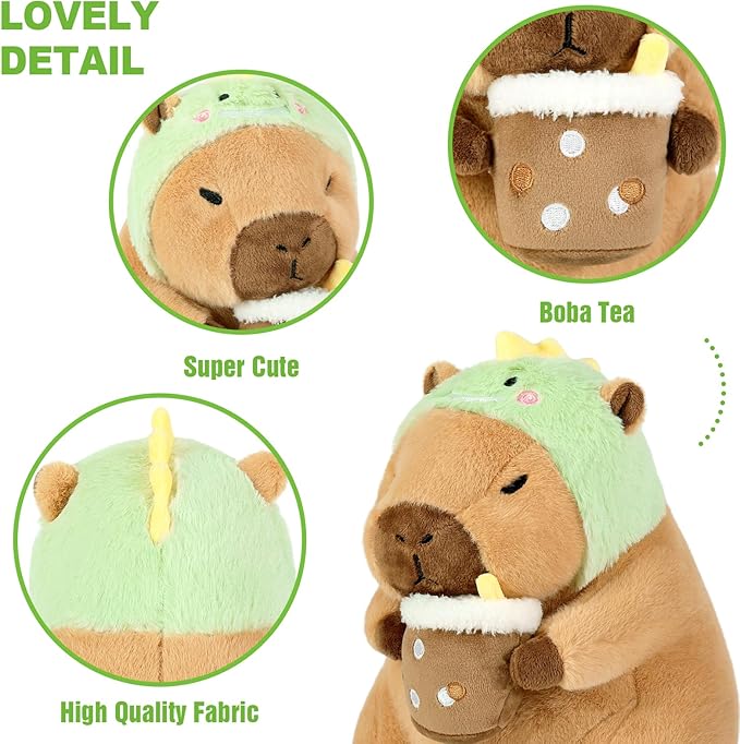 Ditucu Cute Capybara Plush Pillow Dinosaur Drinking Milk Tea Stuffed Animal Capibara Plushies Toys Gifts for Kids Brown 13.7 inch