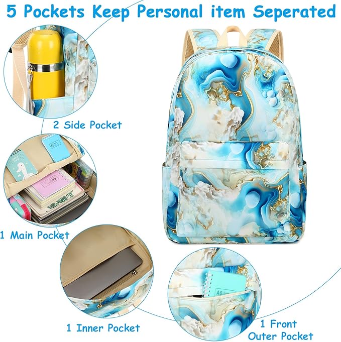 Bluboon Teen Girls School Backpack Kids Bookbag Set with Lunch Box Pencil Case Travel Laptop Backpack Casual Daypacks