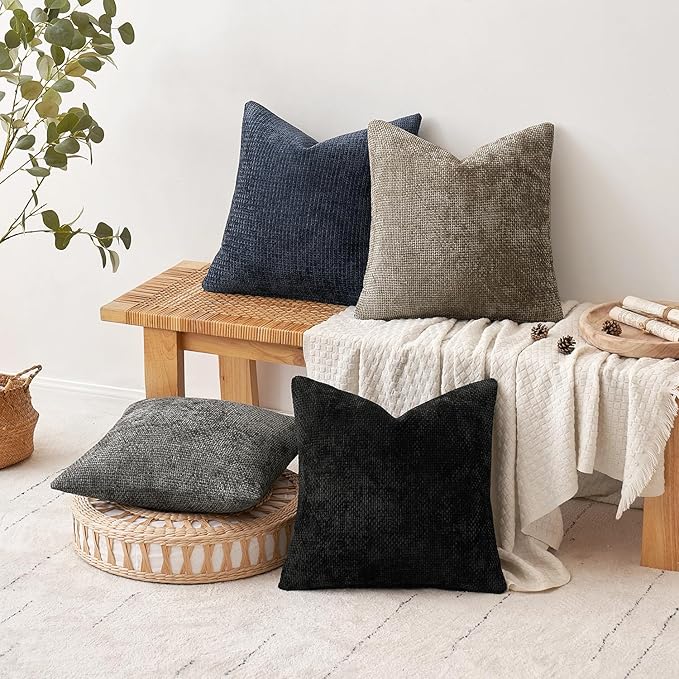 MIULEE Soft Decorative Chenille Pillow Covers Navy Grey 20x20 Pack of 4 | Modern Home Decor, Gray to Navy Set, Couch Throw Pillows, Farmhouse Boho Cushion Covers for Sofa Bed Living Room