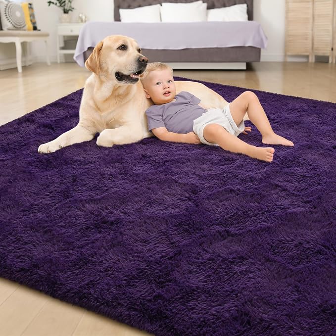 Tepook 5x8 Area Rugs for Living Room, Soft Fluffy Shag Purple Rug for Bedroom Nursery, Modern Shaggy Plush Upgraded Non-Slip Carpet for Girls Boys Kids Room Dorm Home Decor