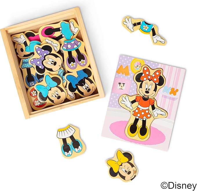 Melissa & Doug Disney Minnie Mouse Dress-Up Puzzle, 18 Pieces Mix and Match Outfits, Sorting & Matching Toy with Storage Case, Educational Puzzle for Toddlers Ages 3+