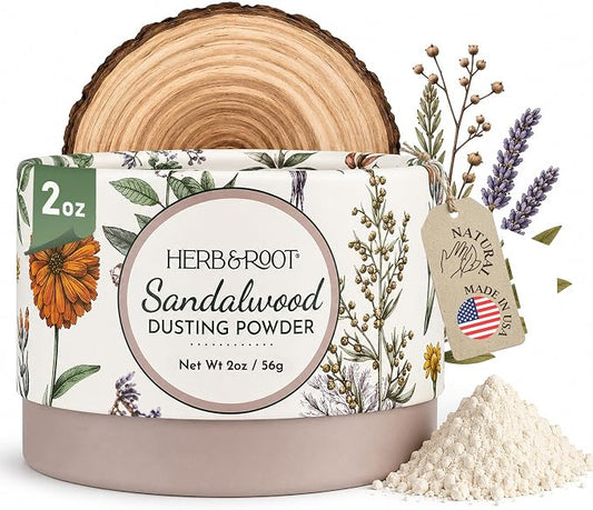Sandalwood Dusting Powder (2 oz Travel Size) – Talc-Free Body Powder with Arrowroot & Magnesium for Odor & Moisture – Soothing Anti-Chafe Powder for Underarms, Bra Line & Body – Made in USA