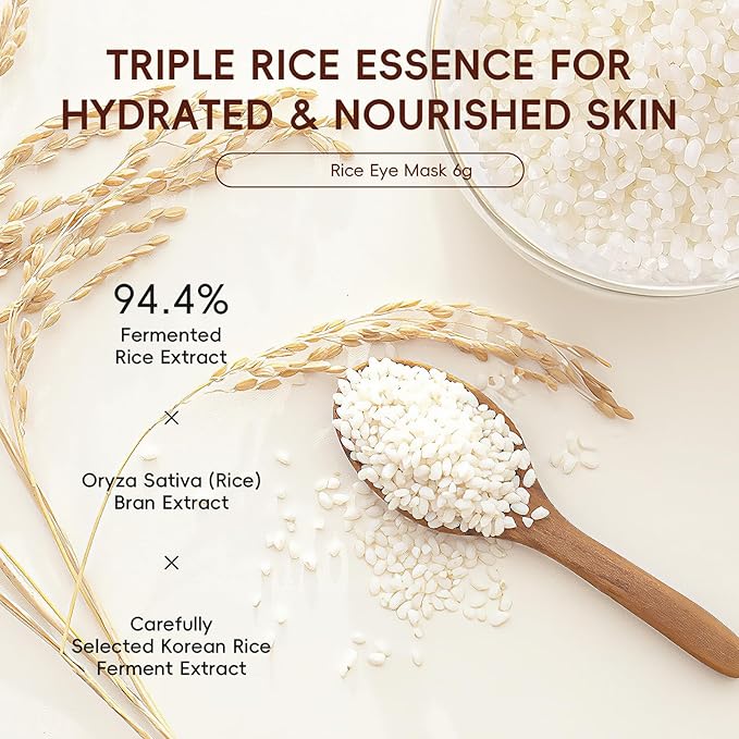 AKARY 5Pcs 94.4% Triple Rice Ferment Complex Under Eye Masks, Moisturizing, Firming, Glowing, Deeply Nourishing, Skin Moisture Barrier, Improve & Firm Eye Skin Eue Pathes for Dark Circles & Fine Lines