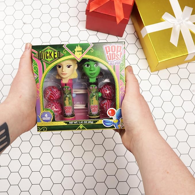 Limited Edition Wicked Pop Ups Gift Set, Individually Wrapped Suckers with Character Lollipop Holders, Artificial Dye Free, Strawberry Flavored, 1.41 Ounces