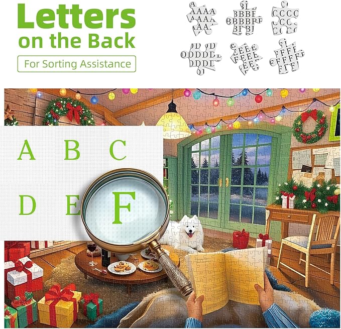 Christmas Cozy Living Room 300 Piece Puzzle for Adults, Fun Puzzles for Adults 300 Pieces with HD Print & Poster, 17"x11" Dust Free, for Gifts Halloween Christmas Family Games Lovers