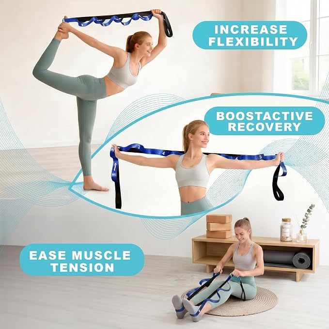 Acozycoo Stretching Strap with Loops for Physical Therapy,Yoga Strap for Stretching,Home Workout,Pilate & Flexibility Training,Non-Elastic Exercise Stretch Band for Hamstring,Leg Stretcher Belt,Flexibility Fascia