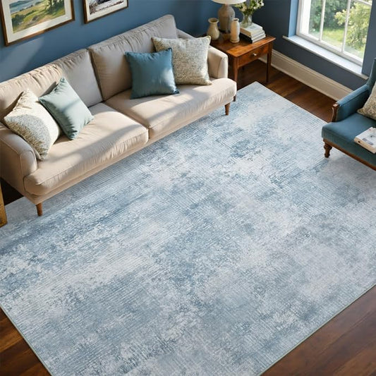 5x7 Ft Area Rugs for Living Room, Soft Non-Slip Washable Rugs Modern Abstract Pattern Carpet for Bedroom Indoor Floor Nursery Home Decor (Blue)