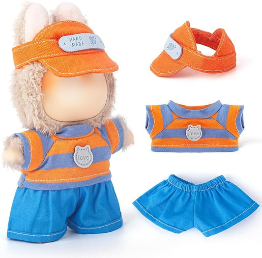 17cm Doll Clothes Set – 3PCS Outfit with Hat, Top & Shorts – Small Doll Clothes & Accessories for 15 - 17 cm Dolls – NO Doll Included – Great for Display, Play or Gift