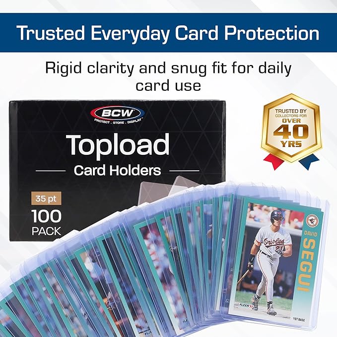 BCW 3x4 Standard Topload Card Holders | 100 Pack | Top Loaders for Cards | Rigid Card Protector | Fits Standard Size Cards Up to 35pt
