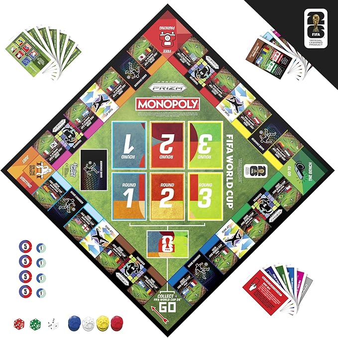Monopoly Panini Prizm: FIFA World Cup Game I Soccer Board Game with Monopoly Panini Prizm FIFA World Cup 2026 Trading Cards I Ages 8+